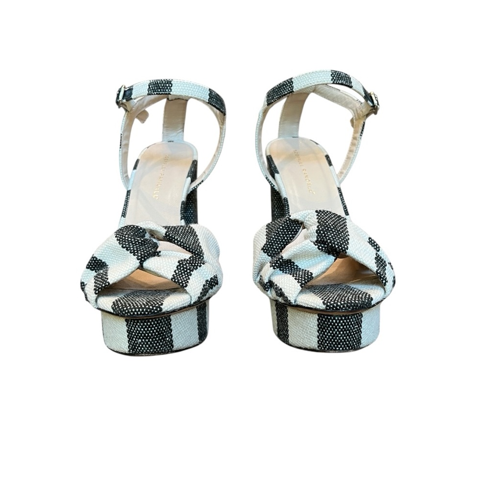 Loeffler Randall Arbella Canvas Stripe Knot Vamp Ankle Strap 5" Heel Sandals - Picture 2 of 8
